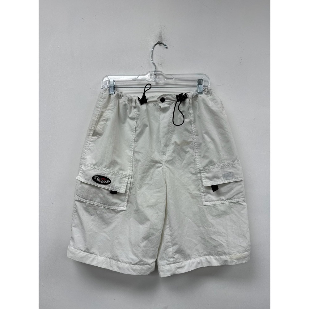 Vintage‎ No Fear Shorts Mens 28 White Cargo Elastic Waist OP Logo Surf Casual